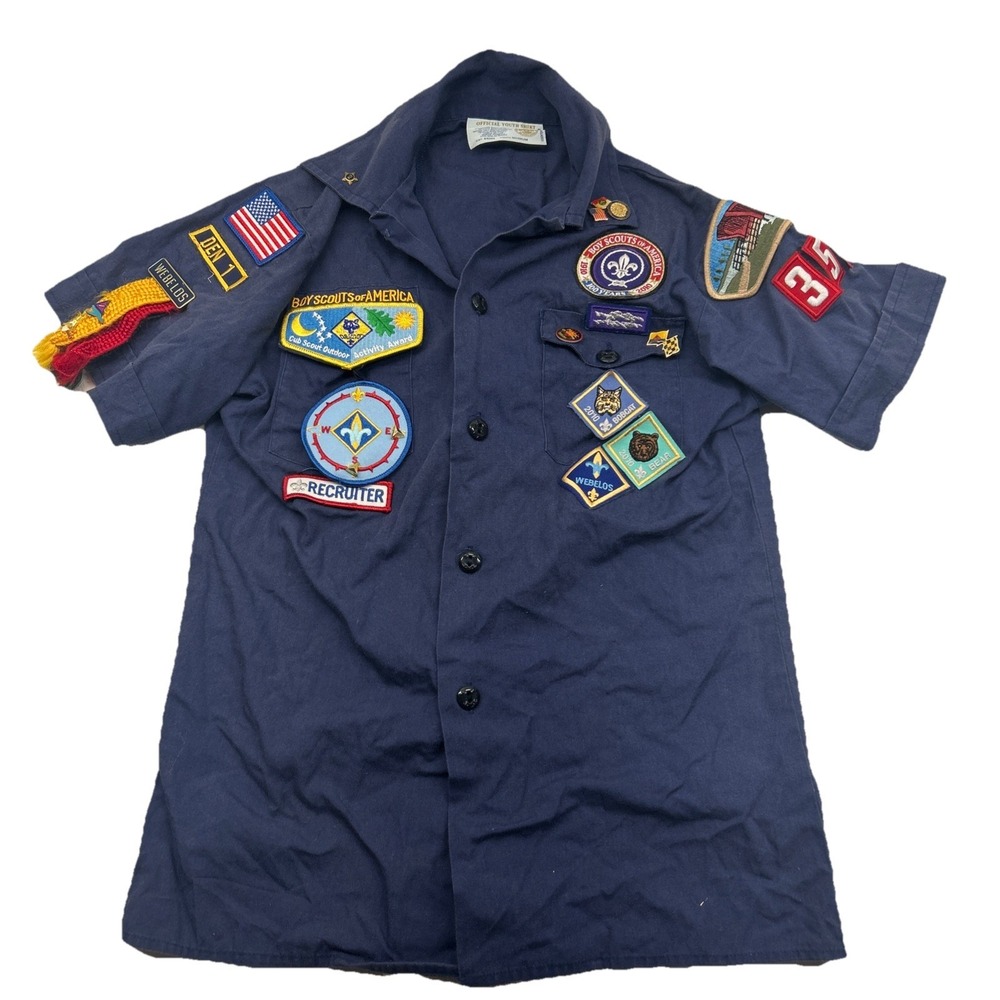 VINTAGE Boy Scouts of America Shirt Youth Medium Blue Button Up Cotton USA